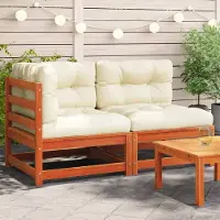 vidaXL CLORIS Gartensofa mit Kissen 2-Sitzer - Wachsbraun Massivholz Kiefer - Gartenstühle LL0000254860