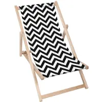 Dreamroots Liegestuhl klappbar Holz, Buchenholz bis zu 130 kg, Sonnenliege klappbar mit 3-stufiger Neigungsregulierung der Rückenlehne, Zig Zag Black