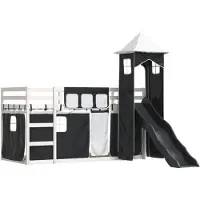Syfax Etagenbett mit Rutsche und Gardinen Weiß und Schwarz 90x200 cm