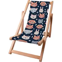 Dreamroots Kinder Liegestuhl klappbar Holz bis zu 130 kg, Sonnenliege klappbar mit 3-stufiger Neigungsregulierung der Rückenlehne, Sleeping Animals