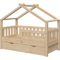 VitaliSpa Hausbett Design Naturholz 70x140 cm mit Schublade, Model 33268