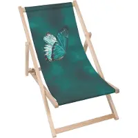 Dreamroots Liegestuhl klappbar Holz bis zu 130 kg, Sonnenliege klappbar mit 3-stufiger Neigungsregulierung der Rückenlehne, Turquoise Butterfly