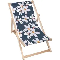 Dreamroots Liegestuhl klappbar Holz bis zu 130 kg, Sonnenliege klappbar mit 3-stufiger Neigungsregulierung der Rückenlehne, Hand Draw Floral