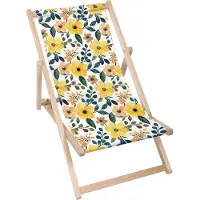 Dreamroots Liegestuhl klappbar Holz,bis zu 130 kg, Sonnenliege klappbar mit 3-stufiger Neigungsregulierung der Rückenlehne, Yellow Floral Watercolor