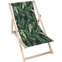 Dreamroots Liegestuhl klappbar Holz, bis zu 130 kg, Sonnenliege klappbar mit 3-stufiger Neigungsregulierung der Rückenlehne, Dark Green Monstera