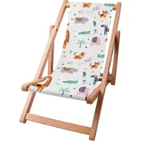 Dreamroots Kinder Liegestuhl klappbar Holz bis zu 130 kg, Sonnenliege klappbar mit 3-stufiger Neigungsregulierung der Rückenlehne, Happy Zoo