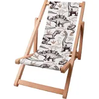 Dreamroots Kinder Liegestuhl klappbar Holz bis zu 130 kg, Sonnenliege klappbar mit 3-stufiger Neigungsregulierung der Rückenlehne,Dinosaurs Footprint