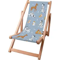 Dreamroots Kinder Liegestuhl klappbar Holz, bis zu 130 kg, Sonnenliege klappbar mit 3-stufiger Neigungsregulierung der Rückenlehne, Blue Cartoon Dogs