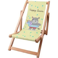 Dreamroots Kinder Liegestuhl klappbar Holz,bis zu 130 kg, Sonnenliege klappbar mit 3-stufiger Neigungsregulierung der Rückenlehne, Happy Swim Boy