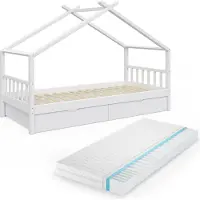 VitaliSpa Hausbett Design Weiß 90x200 cm mit 2 Schubladen und Matratze, Model 36968