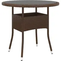 Syfax Gartentisch Ø80x75 cm Hartglas und Poly Rattan Braun