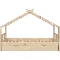 VitaliSpa Hausbett Design Naturholz 90x200 cm mit 2 Schubladen, Model 37051