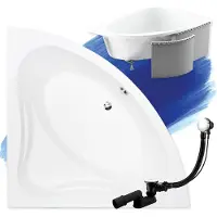 Badland Eckbadewanne Badewanne Mia 130x130 mit Ablaufgarnitur, Füßen und Styroporverkleidung GRATIS