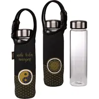 Goebel Lotus - Yin Yang schwarz Glasflasche mit Neoprenhülle