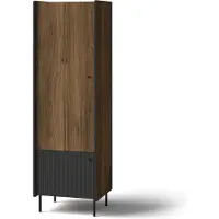 Beautysofa | Drehtürenschrank PIANO, Kleiderschrank mit 2 Türen, 5 Einlegeböden, Schwarz und Bronze, Modern Stil