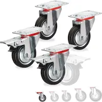 Relaxdays Schwerlastrollen 4er Set, drehbar, Kugellager, 2 Rollen mit Bremse, Tragkraft bis 200kg, Rad D: 75 mm, schwarz