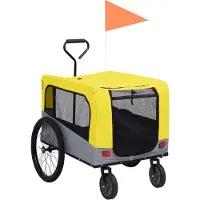 Syfax 2-in-1 Fahrradanhänger für Hunde und Buggy Gelb und Grau