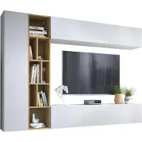 Mirjan 24 Wohnwand Kodita, Praktisch Wohnzimmer-Set, TV-Schrank, Wandschrank, Standregal (Farbe: Weiß / Artisan Eiche)
