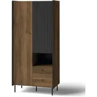 Beautysofa | Drehtürenschrank PIANO, Kleiderschrank mit 2 Türen, 2 Schubladen, 4 Einlegeböden, Schwarz und Bronze, Modern Stil