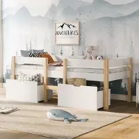 Kein Hersteller Kinderbett 90x200, m. Schublade, Rausfallschutz, Kiefer-Vollholz.