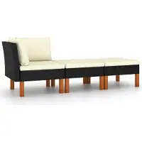 vidaXL "2026 Promotion" 3-tlg. Garten-Lounge-Set Poly Rattan und Eukalyptus Massivholz - Gartenstühle CC9443