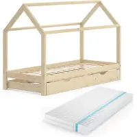 VitaliSpa Hausbett Wiki Naturholz 90x200 cm mit Gästebett und Matratze, Model 37585