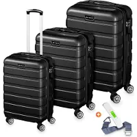 Veska Hartschalenkoffer Kofferset 3 teilig mit TSA Zahlenschloss 4 Rollen ABS-Hartschale, Reisekoffer Trolley Rollkoffer Koffer - schwarz