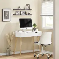 SoBuy Schreibtisch mit 2 Schubladen Kleiner Computertisch Kinderschreibtisch und Bürotisch mit Stauraum Möbel für Arbeitszimmer Weiß/Natur FWT40-WN