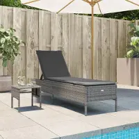 vidaXL Design Sonnenliege mit Tisch und Auflage Grau Poly Rattan, Gartenliegen 2024 Neu