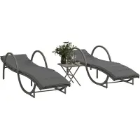 vidaXL Möbel Sonnenliegen 2 Stk. mit Tisch Grau Poly Rattan - Gartenliegen 368265