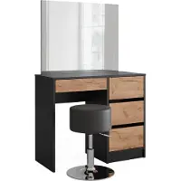 Vicco Schminktisch Sherry Anthrazit/Goldkraft Eiche 90 x 75 cm mit Spiegel & Hocker, Model 52034