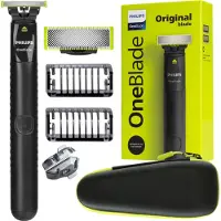 Philips OneBlade Rasierer QP1424 10 Schwarz Grün mit Etui Trimmer Wet Dry