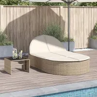 vidaXL "2026 Promotion" Doppel-Sonnenliege, Gartenliege 2-Personen, mit Auflagen, Beige Poly Rattan - Liegestuhl CC22436