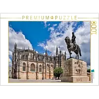 CALVENDO Puzzle Kloster von Batalha mit Reiterstatue 1000 Teile Puzzle quer | 1000 Teile Lege-Größe 64x48cm Foto-Puzzle für glückliche Stunden