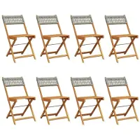 vidaXL Gartenstühle 8 Stk. Klappbar Grau Poly Rattan & Massivholz