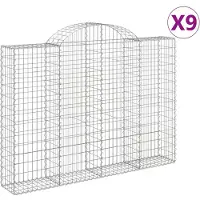 vidaXL Gabionen mit Hochbogen 9 Stk. 200x30x140/160cm Verzinktes Eisen