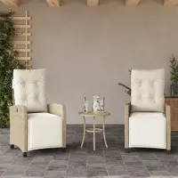 vidaXL "im Angebot" Gartensessel mit Fußteil 2 Stk. - bis 150 kg - Verstellbar Beige Poly Rattan - Stapelsessel CC16813
