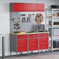 vidaXL Möbel Werkbank mit Schubladen 8 pcs Rot 150 x 55 x 200 cm Stahl - Sonstige Handwerkzeuge 3321439