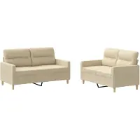 vidaXL 2-tlg. Sofagarnitur mit Kissen Creme Stoff