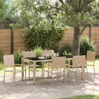 vidaXL Möbel 7-teiliges Gartenset Beige Poly-Rattan - Gartenstühle 3365398