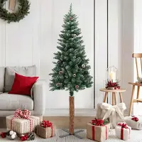 Prolenta Maison Exclusive - Weihnachtsbaum Schlank mit Echtholz und Schnee Grün 150 cm