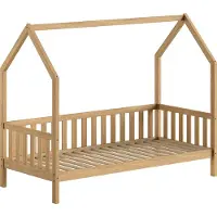 Vipack "Cabane, mit Dachaufbau und Sprossenumrandung in Landhaus-Optik" (B/H/T ca. 208x169x98 cm) aus massiver Eiche, Oberfläche Natur, sehr stabil und standfest gebaut inkl. Massivholz Rolllattenrost