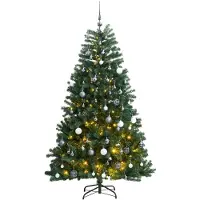 vidaXL Möbel Schlichtes Künstlicher Weihnachtsbaum Klappbar 300 LEDs & Kugeln 210 cm,8,99 Kg
