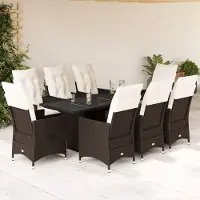 vidaXL "Rabatt" 9-tlg. Garten-Essgruppe - mit tishe & Stuhl - mit Kissen Braun Poly Rattan - Lounge-Dining set CC10768