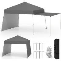 Costway Pop-up Pavillon 430x280cm mit 2 umwandelbaren Seitenwänden zu Markise, Gartenpavillon tragbar, Campingzelt Partyzelt Outdoor Grau
