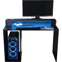 Mirjan 24 Gaming Schreibtisch Gamer 2, Computertisch mit Beleuchtung LED RGB, Monitor Regal, Gaming Stil (Farbe: Schwarz)