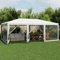 vidaXL Möbel Partyzelt mit 10 Mesh-Seitenteilen Weiß 6x4 m HDPE - Pavillons & Partyzelte 4010066