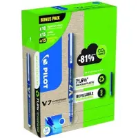 Pilot V7 Greenpack Tintenroller-Set 0,4 mm, Schreibfarbe: blau