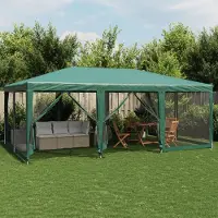 vidaXL "2026 Promotion" Partyzelt mit 10 Mesh-Seitenteilen Grün 6x4 m HDPE - Pavillons & Partyzelte CC23582