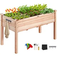 Vevor Hochbeet Holz Pflanzkübel mit Ablage Blumenkasten 100kg Tragfähigkeit Garten Pflanzkasten Terrassen Gemüsebeet Gartenbeet Pflanzbeet 120x58x76cm ideal für den Anbau von Gemüse Obst Kräutern